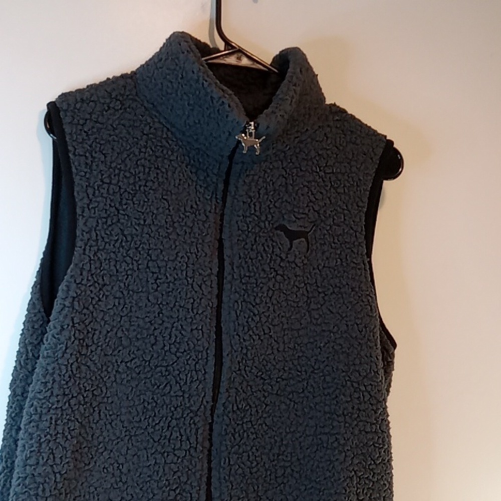 PINK Victoria’s Secret Full Zip Sherpa Fleece Vest Jacket Women's Sz Med NICE! - Picture 4 of 12